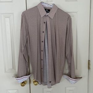 Men’s Butter Cloth blue and gold long sleeve shirt.